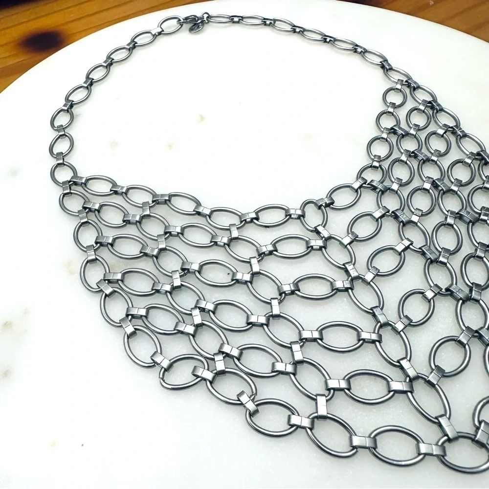 Chainmail Bib Oval Link Stainless Steel Statement Necklace